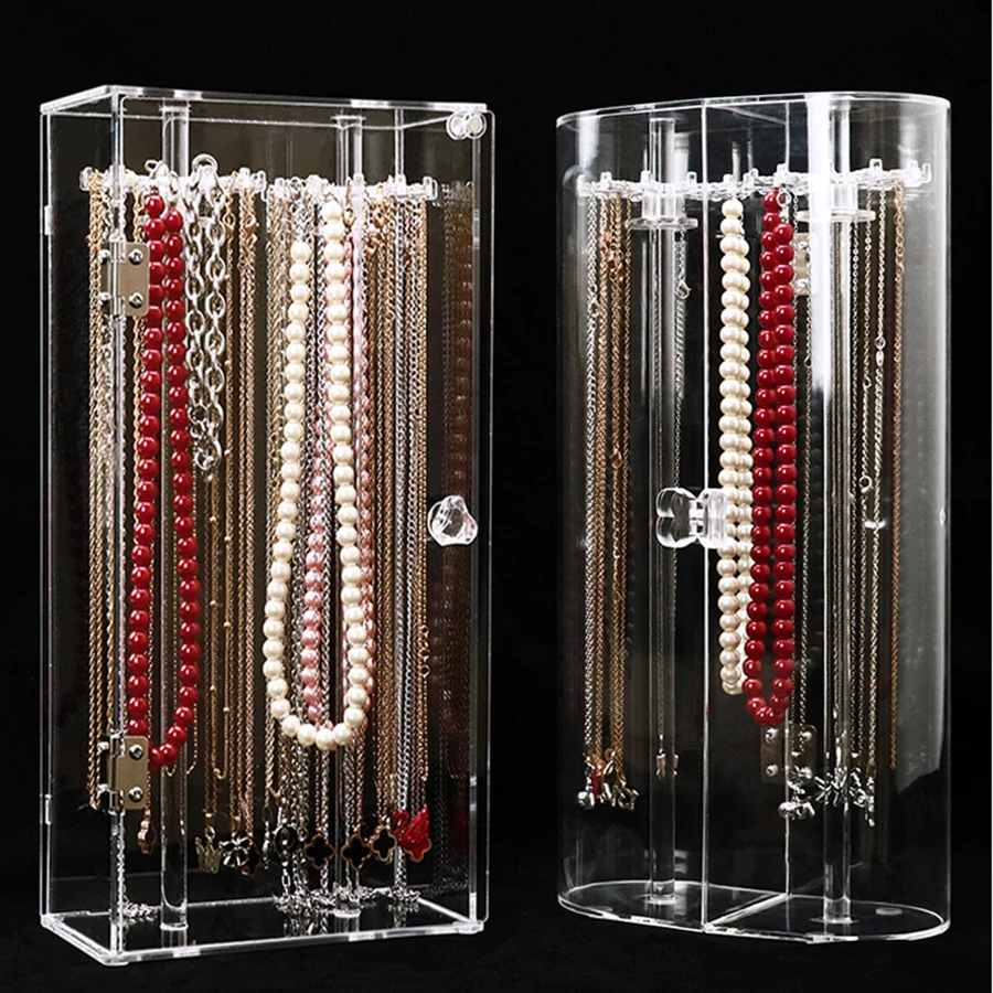 

Transparent dust-proof necklace box, pearl necklace stand, jewelry hanging storage box, elevated jewelry box