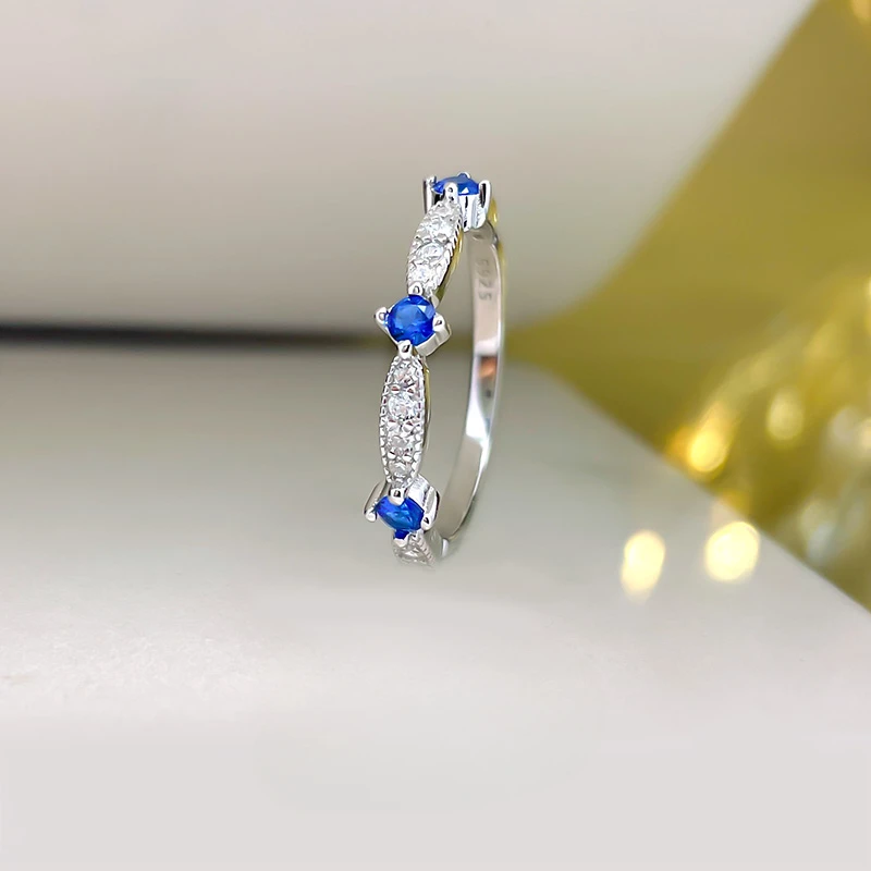 Diamond Ring for Women S925 Pure Silver Colored Diamond Simple and Fashionable Blue Treasure Green Diamond Wedding Jewelry image 3