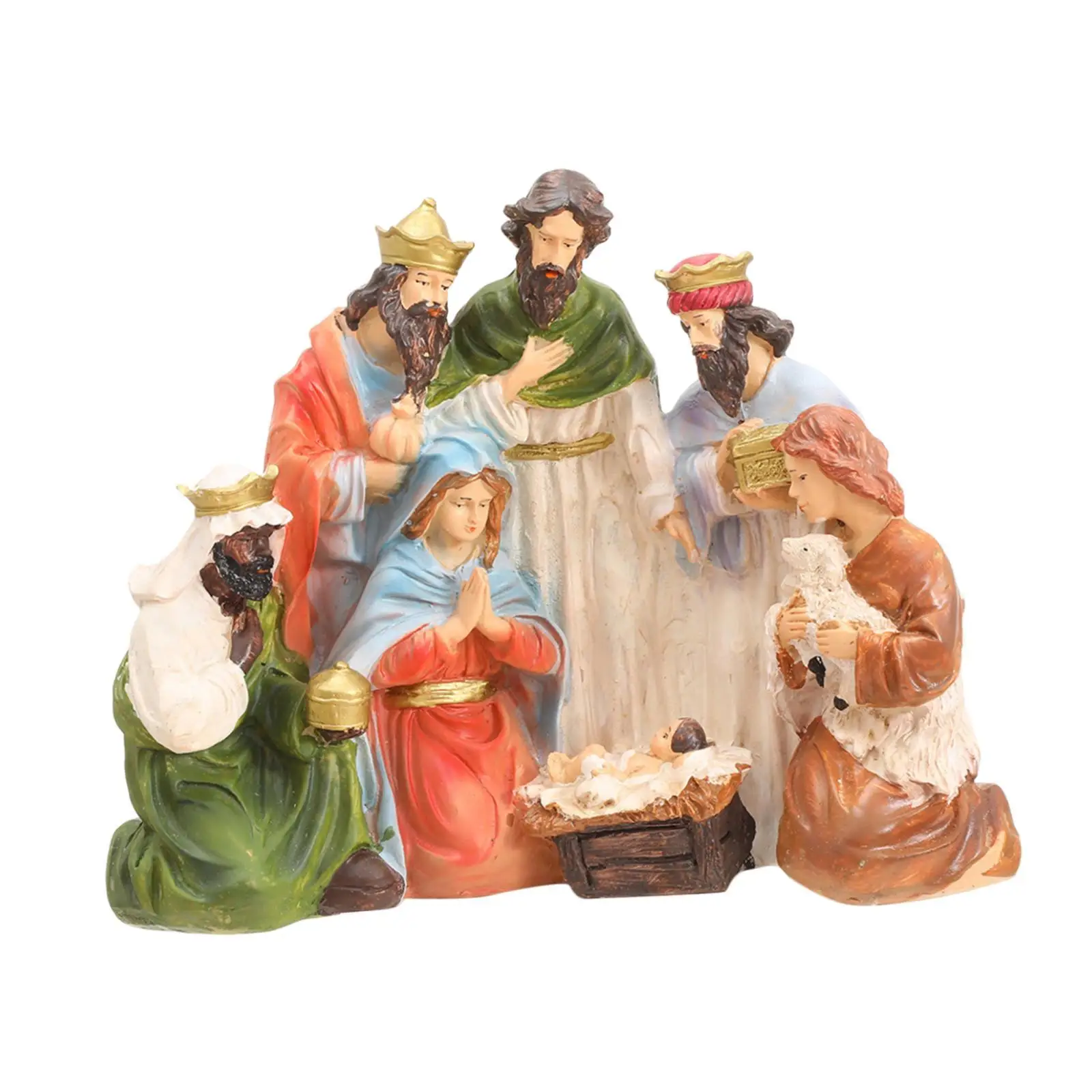 Resin Jesus Manger Nativity Scene Figures Desktop Ornament Christmas Decoration for Fireplace Festival Party Xmas Decor