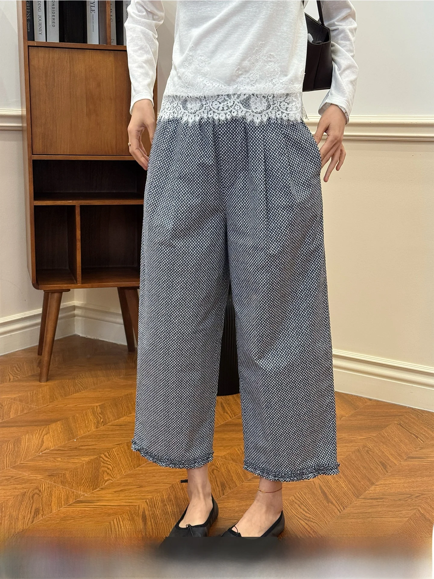 

Langqing Walking Pants Casual Wide Leg Cotton Shorts Women Summer Thin New Style Pure Cotton Straight Eighteen Knee-Length