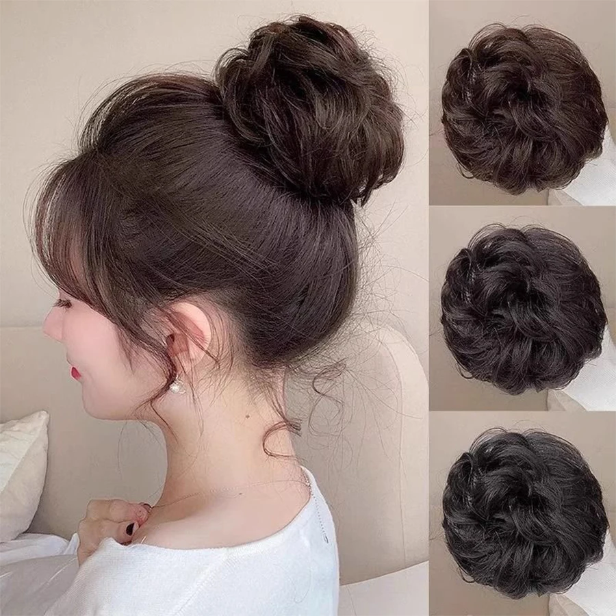 Moño despeinado con banda elástica, extensiones de cabello para mujer 2