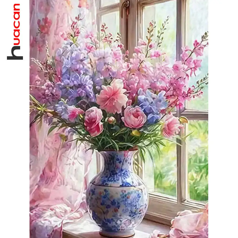 Huacan DIY Diamant-Malerei, Vase, Diamant-Mosaik, Blume, neue Kollektion 2025, Heimdekoration