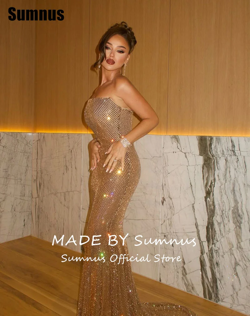 Sumnus فستان حورية البحر الحديث للحفلات الراقصة بدون أكمام بدون حمالات مطرز فساتين الحفلات بطول الأرض فستان سهرة 2025 مخصص