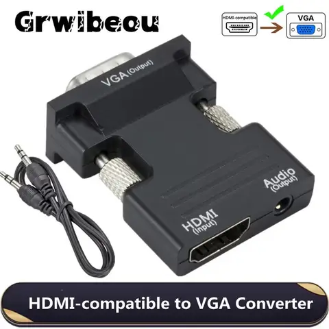 HDMI-compatible to VGA Converter With 3.5mm Audio Cable 1080P HDMI to VGA Audio Video Adapter for PC Laptop TV Monitor Projector