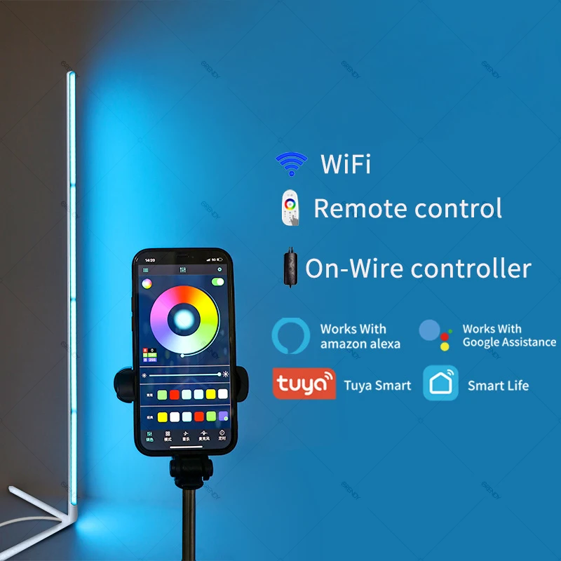 200cm tuya rgb lâmpada de assoalho inteligente app controle remoto moderno canto luz piso atmosférica led suporte iluminação festival decoração