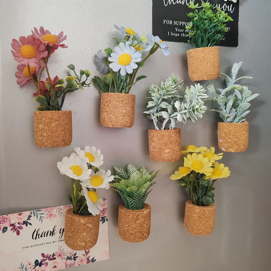 4pc Personalized Simulation Green Plant Mini  Refrigerator Magnets Creative Fridge Blackboard Whiteboard Photo Message Magnets