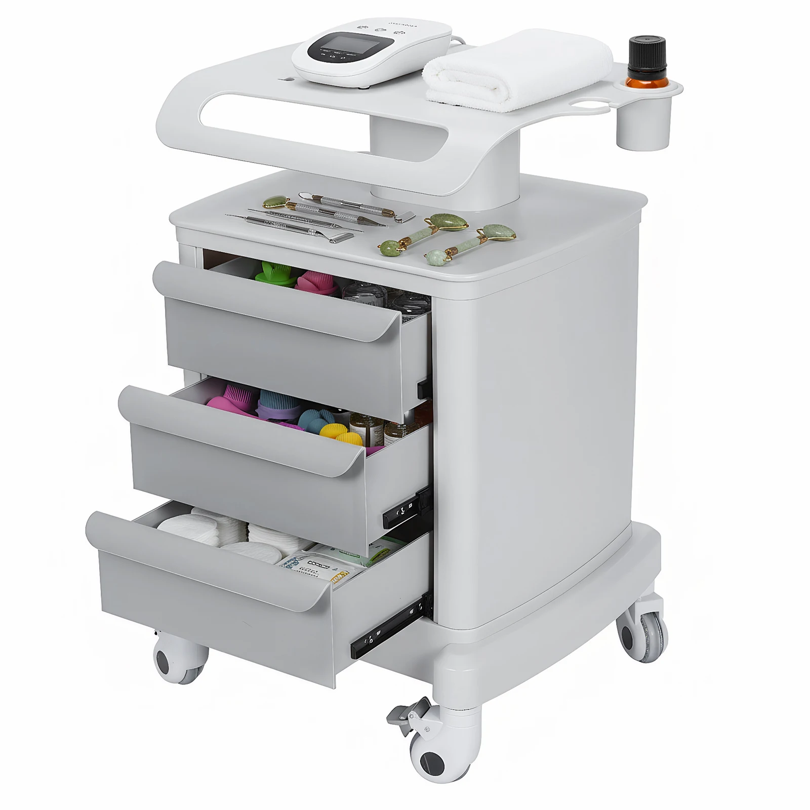 

Mobile Nurse Workstation with Wheels Equipment Organizer Trolley with 3 Drawers 110LBS Load for Hospital Dental & Beauty Salons