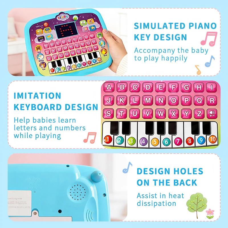 Brinquedo educacional interativo do PC da tabuleta para crianças, tablet infantil do diodo emissor de luz com aprendizagem do número e do alfabeto