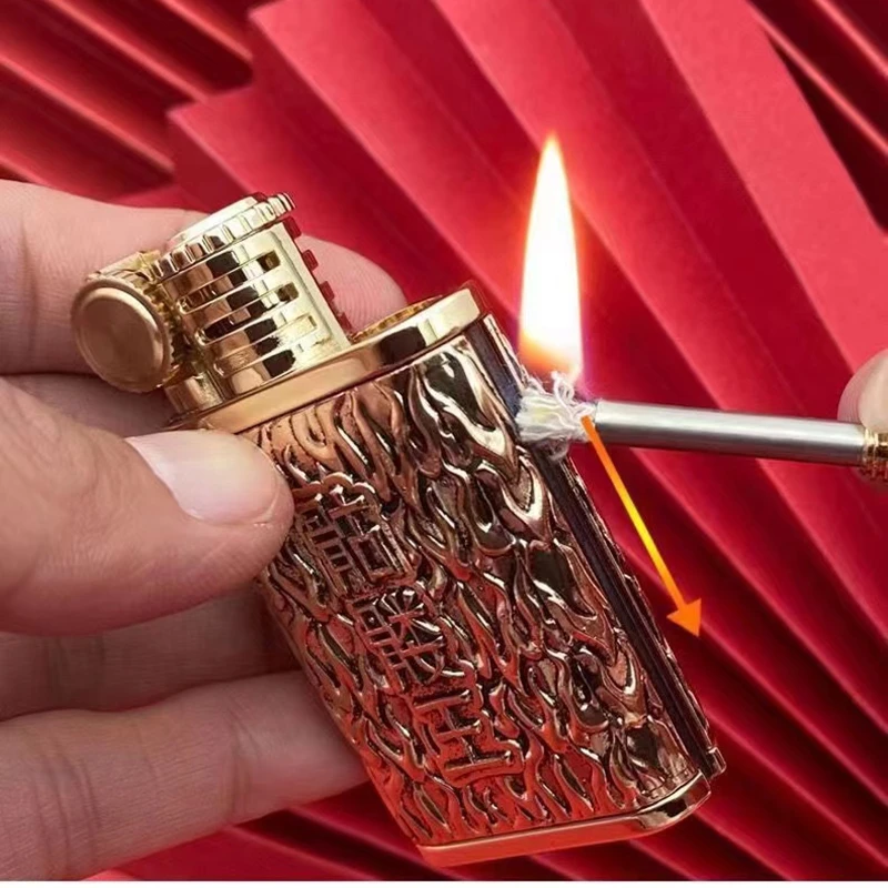 Two In One Heavy-duty Retro Double Sided Three Dimensional Relief 10000 Times Match Kerosine Lighter Smoking Accessories Gadgets