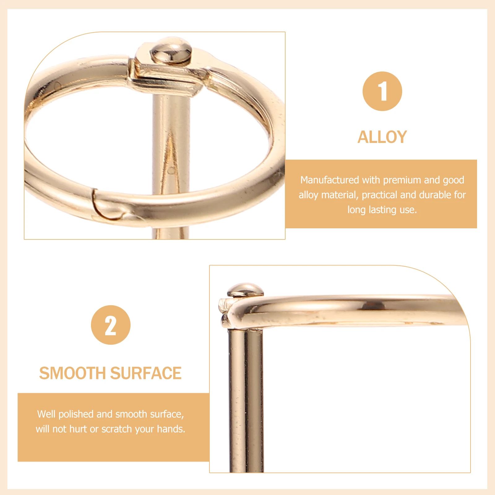 

6pcs Golden Metal Binder Rings for Loose Leaf Files Smooth Lightweight Office Supplies Three-hole Book Ring Notepad Clip