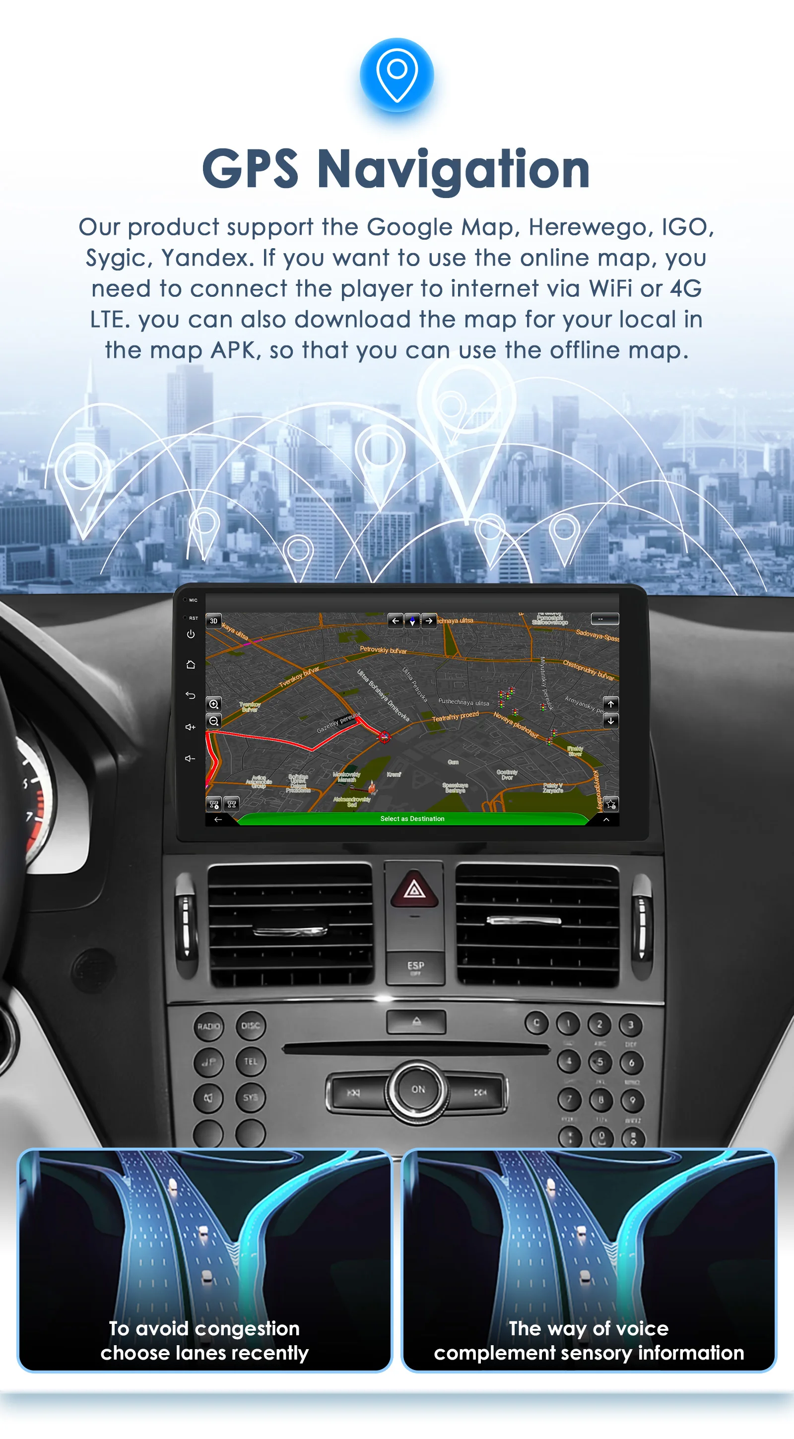 9“ Hizpo 2Din Android Auto Wireless CarPlay Car Radio for Mercedes Benz C-Class W204 S204 2007 - 2010 GPS RDS DSP UI8581 System
