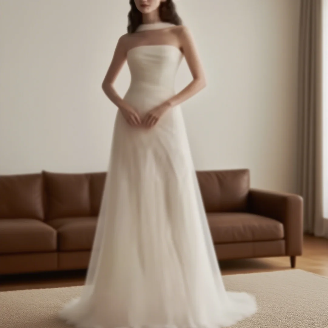 

Customized elegant A-line belted style sexy strapless chiffon sleeveless pleated sheer women's formal party dress