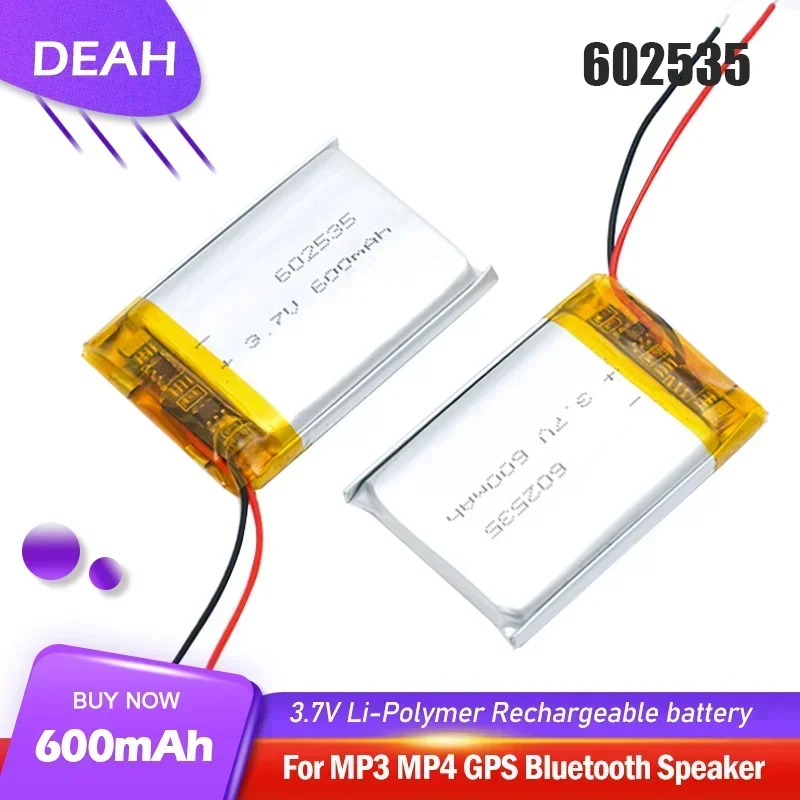 602535 3.7V 600mAh Rechargeable Li-polymer Lithium Polymer Battery For MP3 DVR Bluetooth Headphone Speaker LDE lights Li-po Cell