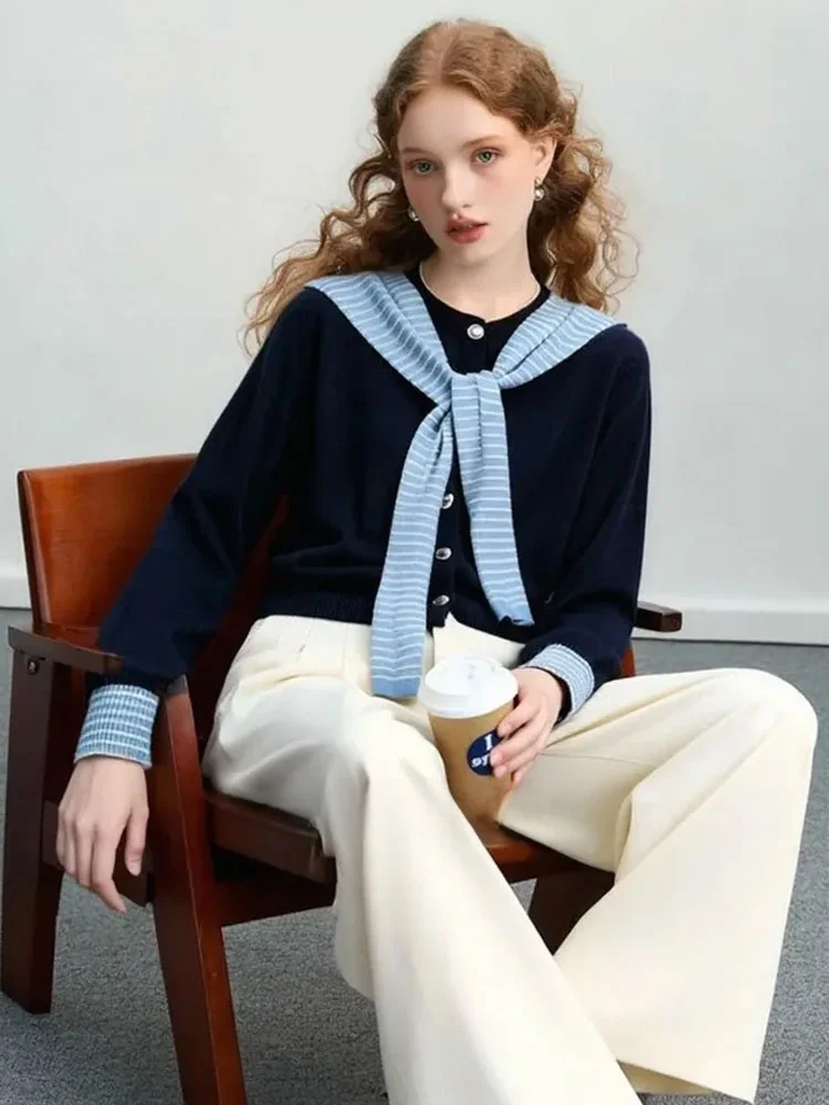 

ZhuoZhi Women's Comfortable Knitted Cardigan Fake Two-Piece oulder Wrap Color Blo Sle Autumn New College Sle Long Sve