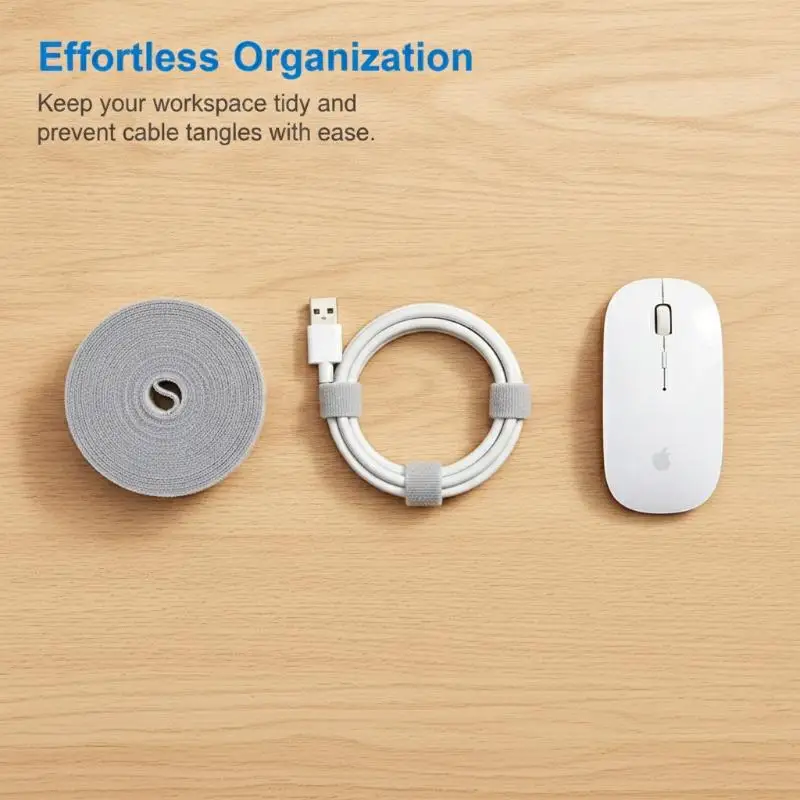 Cuttable Hook Loop Cable Organizer Tape With Strong Adhesion And Reusable Design Perfect For Home Office Desk Cable Management