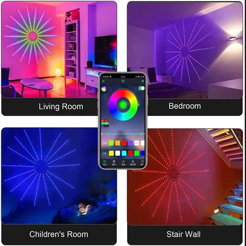 LED Firework Light Bluetooth Music Water Flow Full‑Color Strip Lamp For Christmas Garden Party Decoration