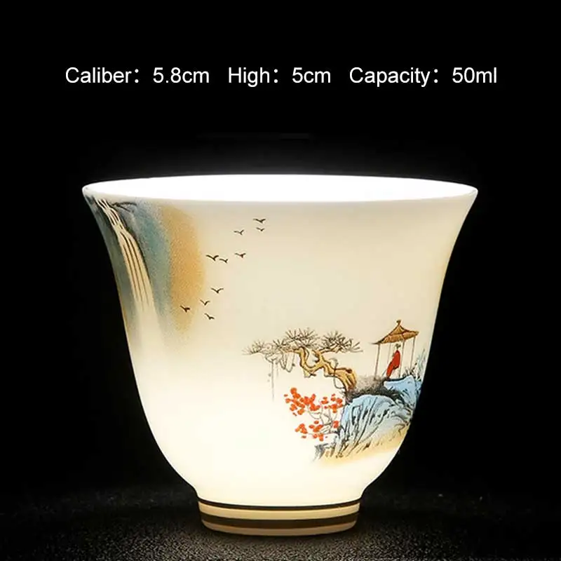 White Porcelain Teacup Teahouse Master's Cup Chinese Style Retro Ceramics Wineglass Landscape Painting Literati Tea Set