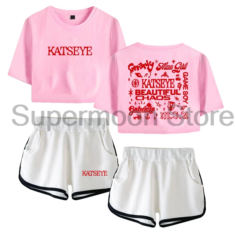 Kpop Katseye Beautiful Chaos Album Merch Short Sleeve Crop Top+Shorts Two Piece Sets Women's Top Sets