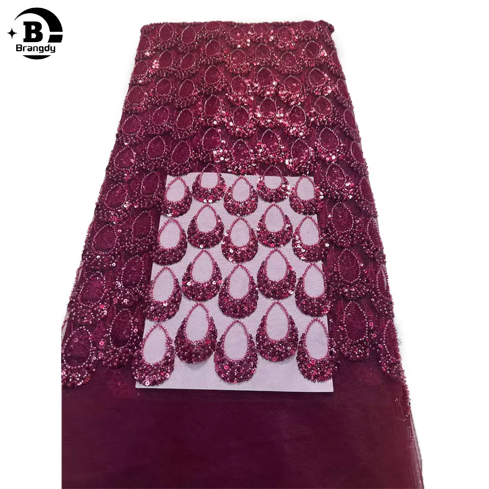 

Luxury French Mesh Lace Beads Fabric 2024 High Quality African Nigerian Sequins Lace Lace For Women Wedding Party Dresses Sewing