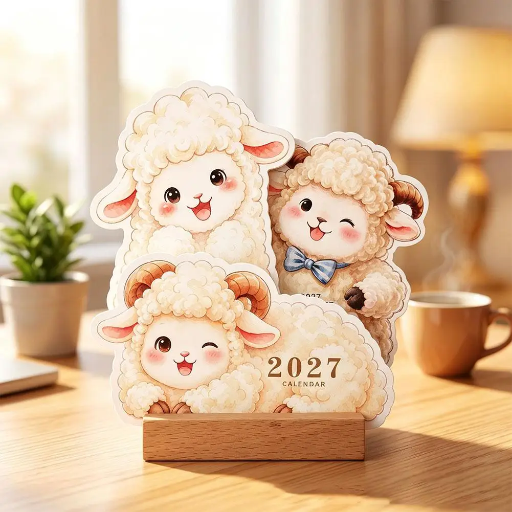 2027 Cute Sheep Series Desk Calendar Decor Table Planner 3D Calendar Thick Paper Planner For Home Office School Daily Schedule