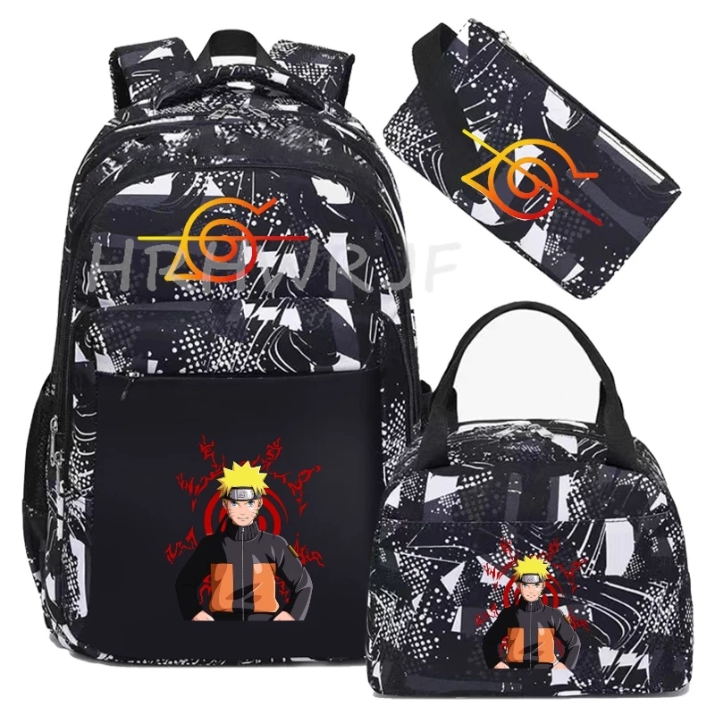 Mochila Uzumaki Naruto Uchiha Sasuke para Homens, Mochila Casual de Viagem para Laptop, 3 Peças, Mochila Oxford Masculina para Escola