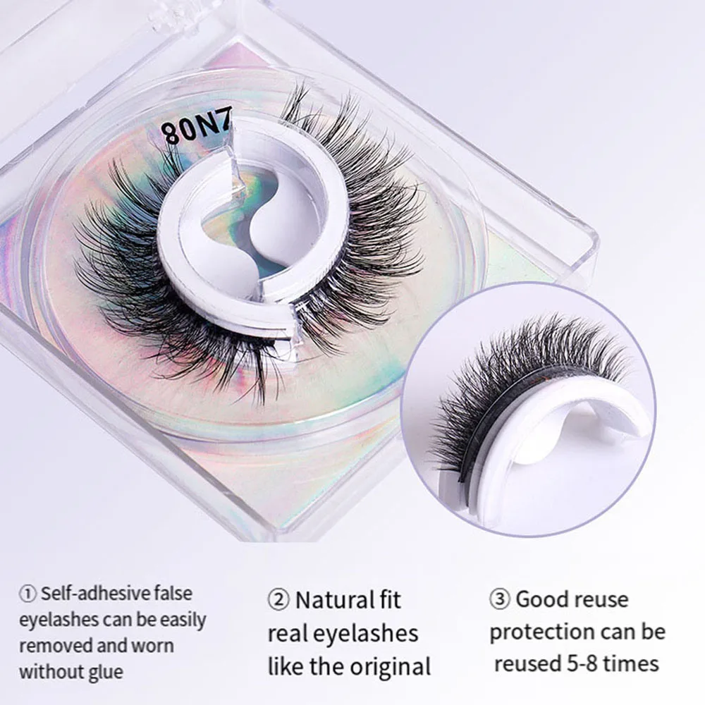 1 Pair Glue Free Eyelashes Self-adhesive Eyelashes Reusable 3 Seconds To Wear Multi-style Eyelash Supplies Daily Makeup Tool