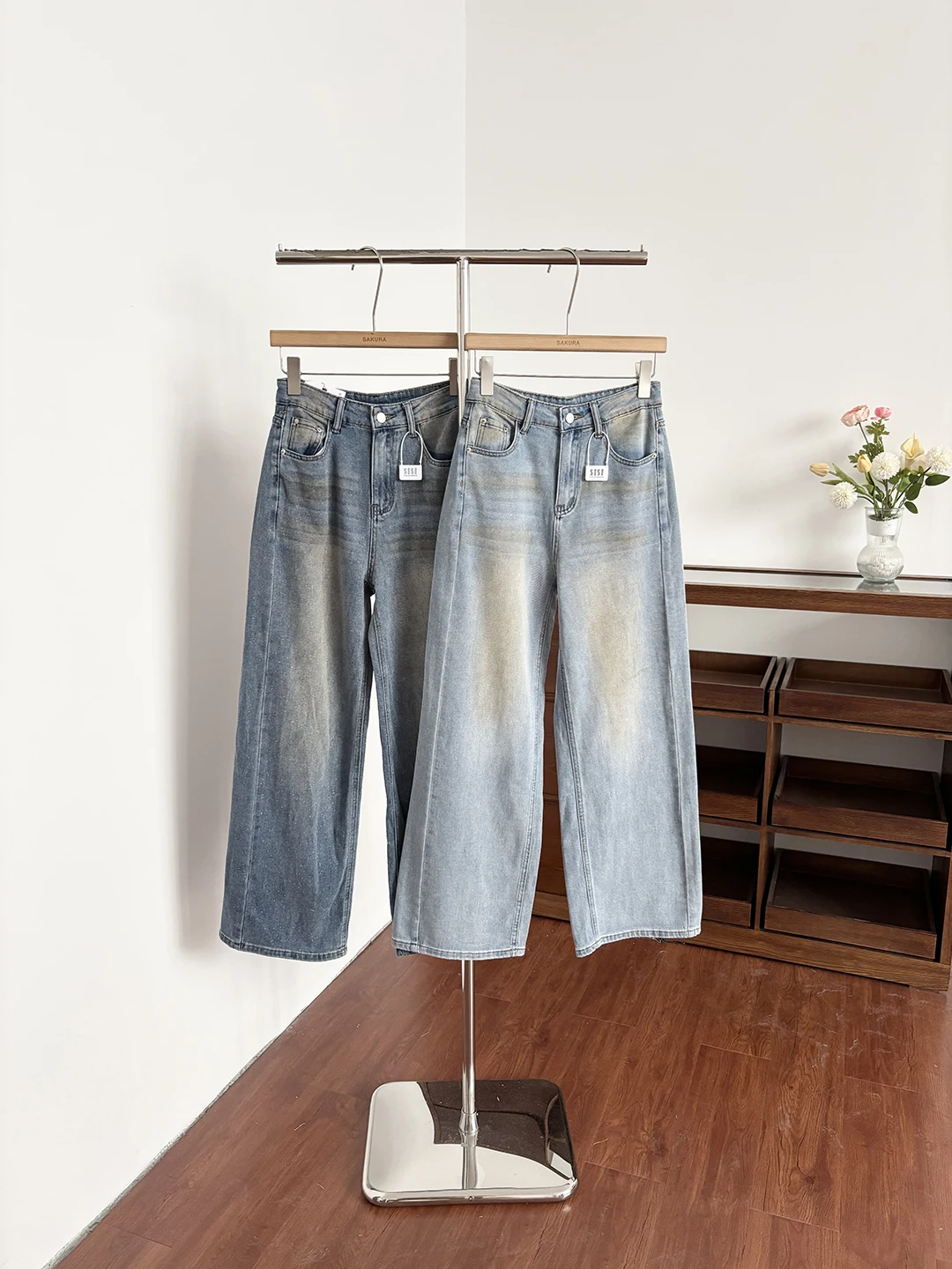 

Summer 2026 High Waist Slimming Straight Leg Denim Jeans Women's Four Way Stretch Washed Wide Leg Pants Versatile Casual Trou...