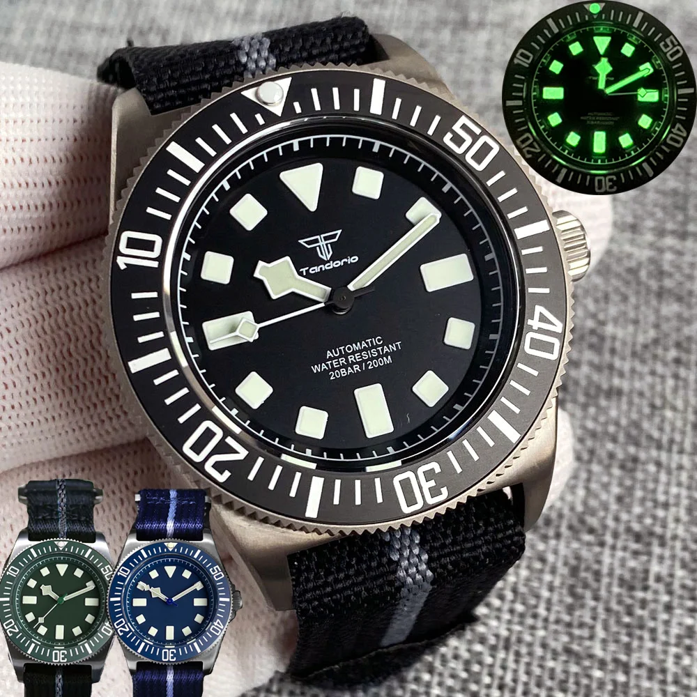 

Tandorio 42mm Titanium Frog Case NH35/PT5000 Automatic Mechanical Men Watch Luminous Sapphire Crystal NoAllergy Steel Back Cover