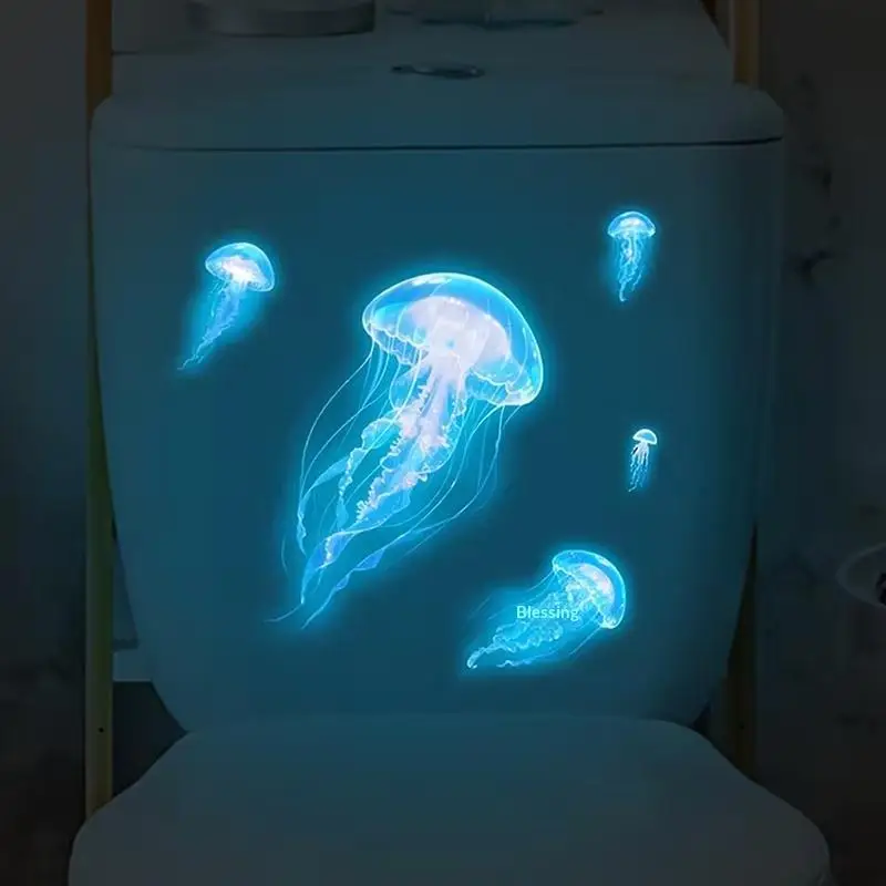 Glow-In-The-Dark Jellyfish Toilet Stickers Self-Adhesive Removable Wall Sticker Car Bedroom Living Room Decals Bathroom Decor