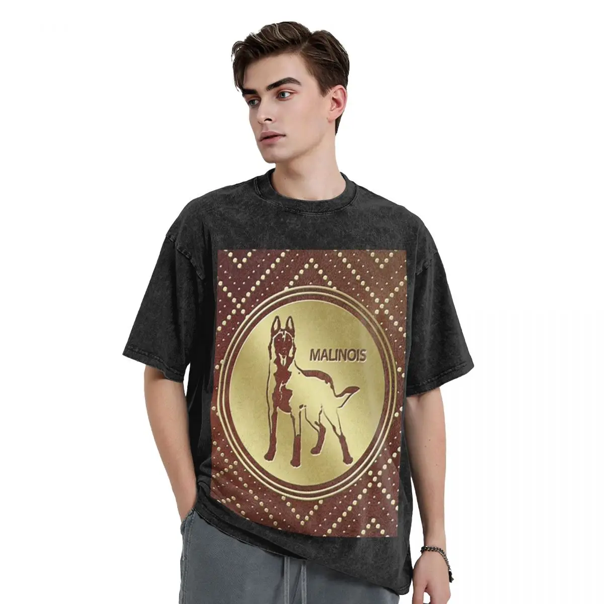 

Belgian Shepherd Malinois Mechelaar Dog Washed T Shirts Cotton Short Sleeve Hip Hop T-Shirt Streetwear Tops Tees for Men Women