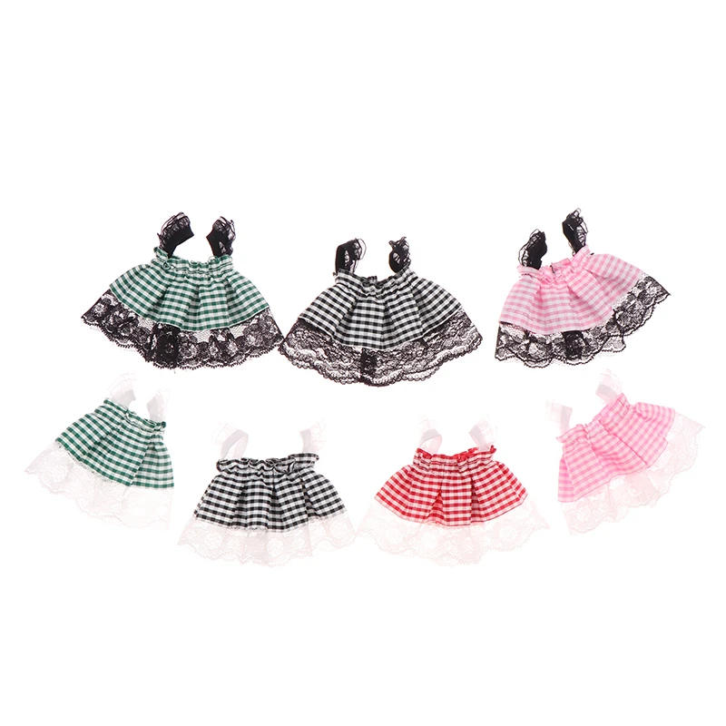 For 13cm Doll Clothes Doll Dress Lace Plaid Dress-up Doll Accessories Doll Clothes Changing