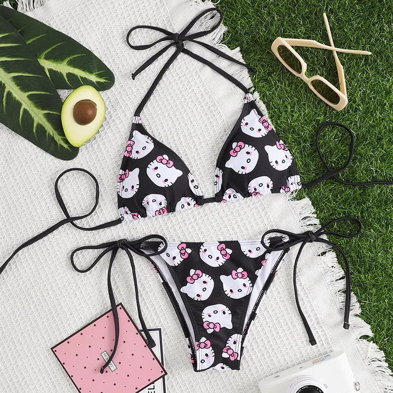 Sanrios Summer Swimsuit Hello Kittys Kawaii Bikini Swimming Sweet Breathable Casual Outdoor Trend Cartoon Gift for Girlfriend