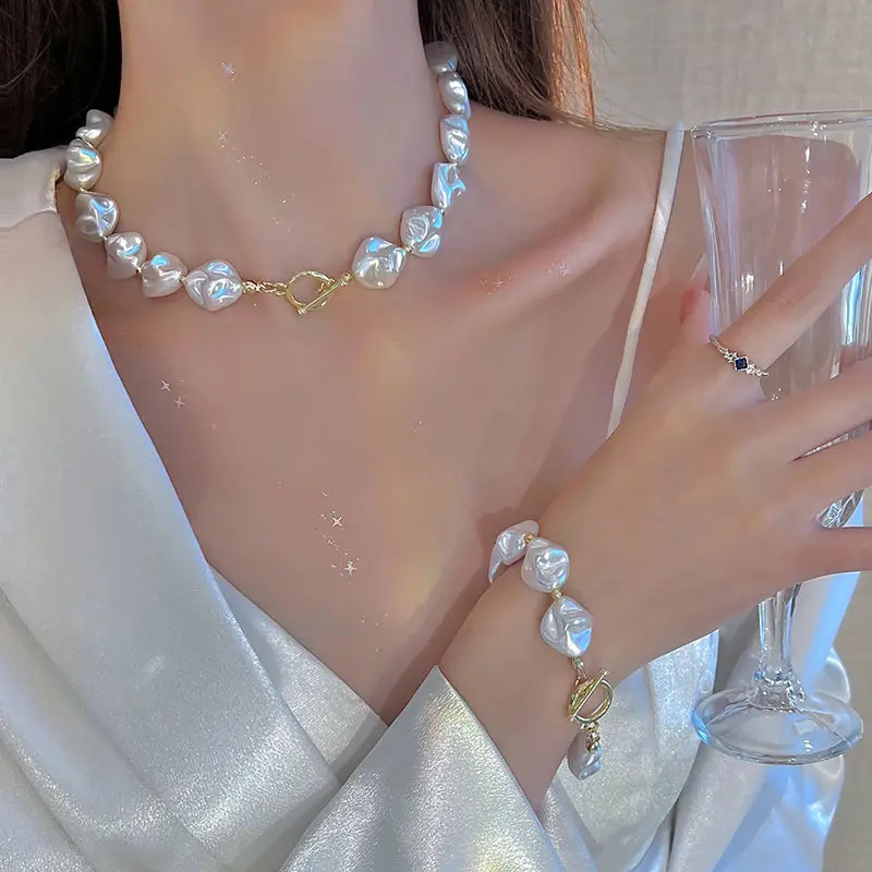 2024 Bling Elegant Baroque Imitation Pearl Beaded Choker Necklace Fashion Romantic Bracelet Wedding Women's Jewelry Set