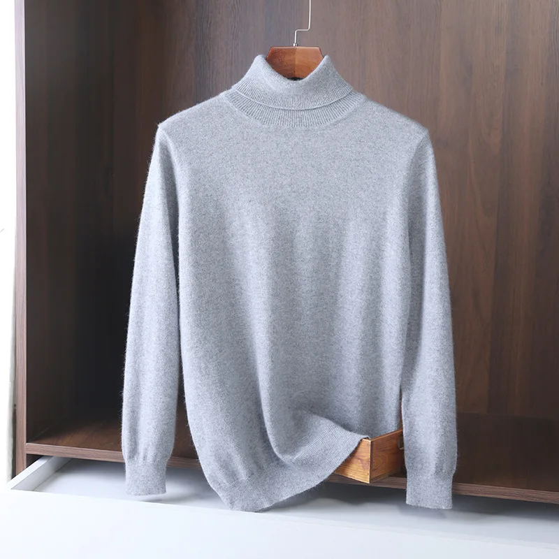 

Men's Turtleneck 100% Mink Cashmere Sweater Men 2024 Autumn and Winter Large Size Loose Knitted Sweater Keep Warm Top Men Jumper