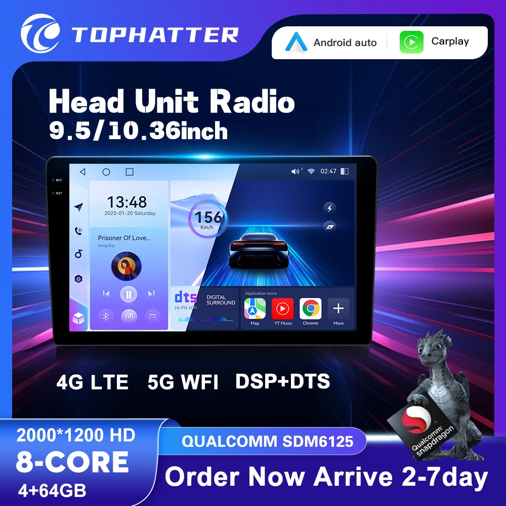 

Universal 9 10inch Android 14 Qualcomm Snapdragon 6125 Car Radio Multimedia Player 2K Screen Stereo Navigation Carplay DTS HDMI