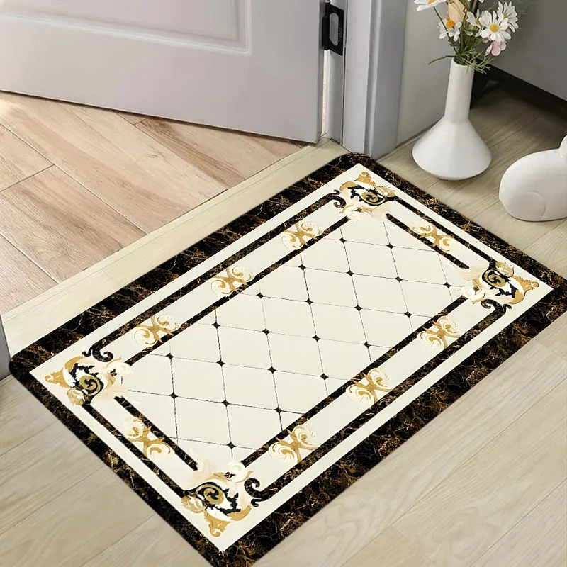 Black White Diamond Grid Carpet Mat Rug Baroque Border Pattern Modern Classic Elegant Home Decoration for Door Mat Entryway Rug