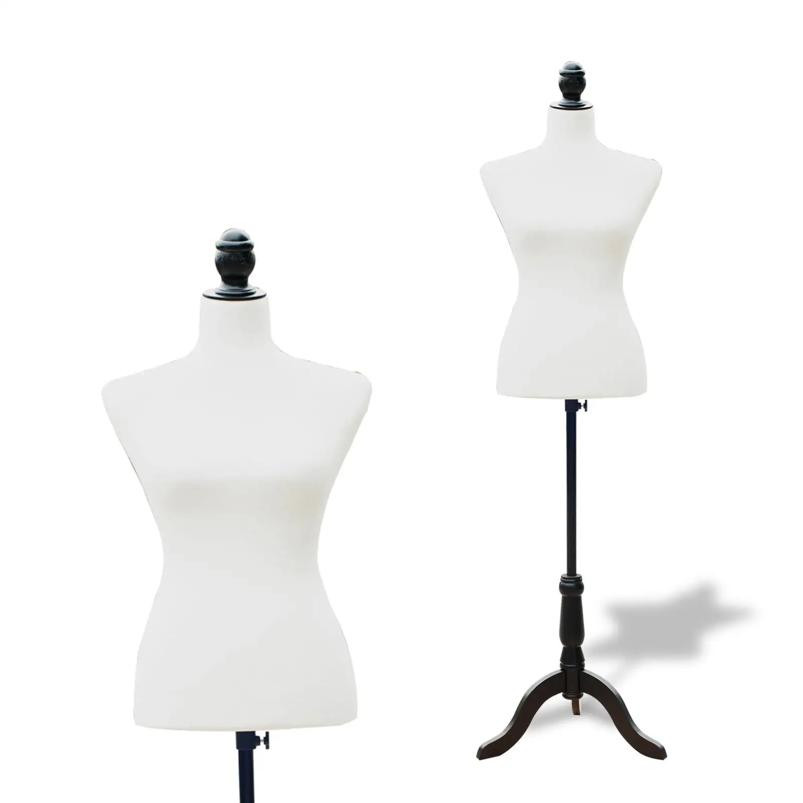 Poupée Mannequin Femme Réglable en Hauteur (130-168 cm) avec Trépied en Bois et Mousse Blanche pour la Photographie et la Présentation de Mode