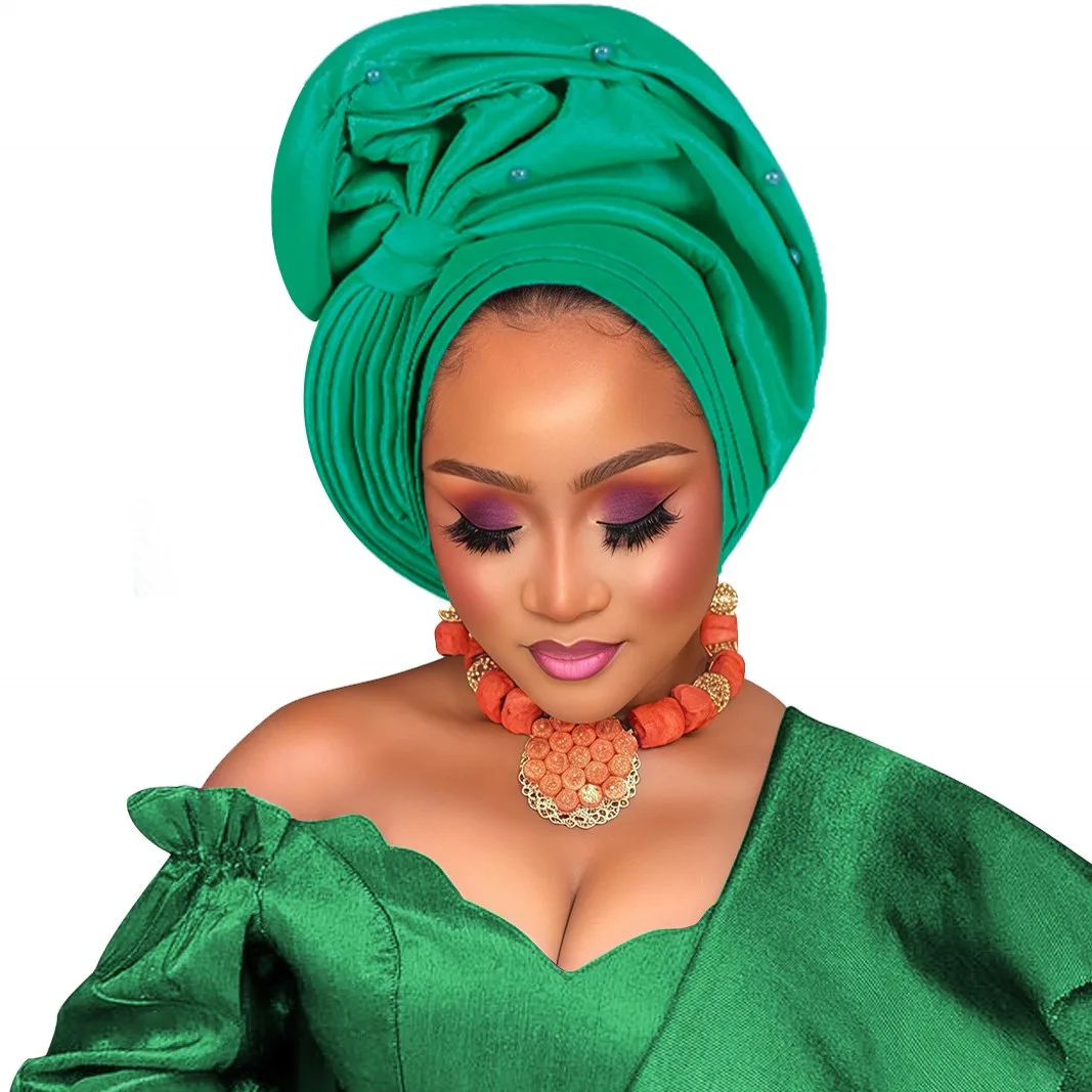 

African Lady Head Wraps Turban Cap for Women Nigeria Autogele Headtie Party Headwear Wedding Auto Geles Turbante Africa Headtie