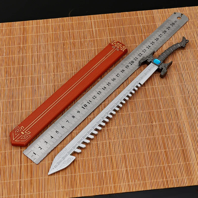 29cm/11.41in The Legend of Qin AnimePeripherals Shark Tooth Sword Metal Weapon Models Desktop Collectible Ornament Boy Toy gifts