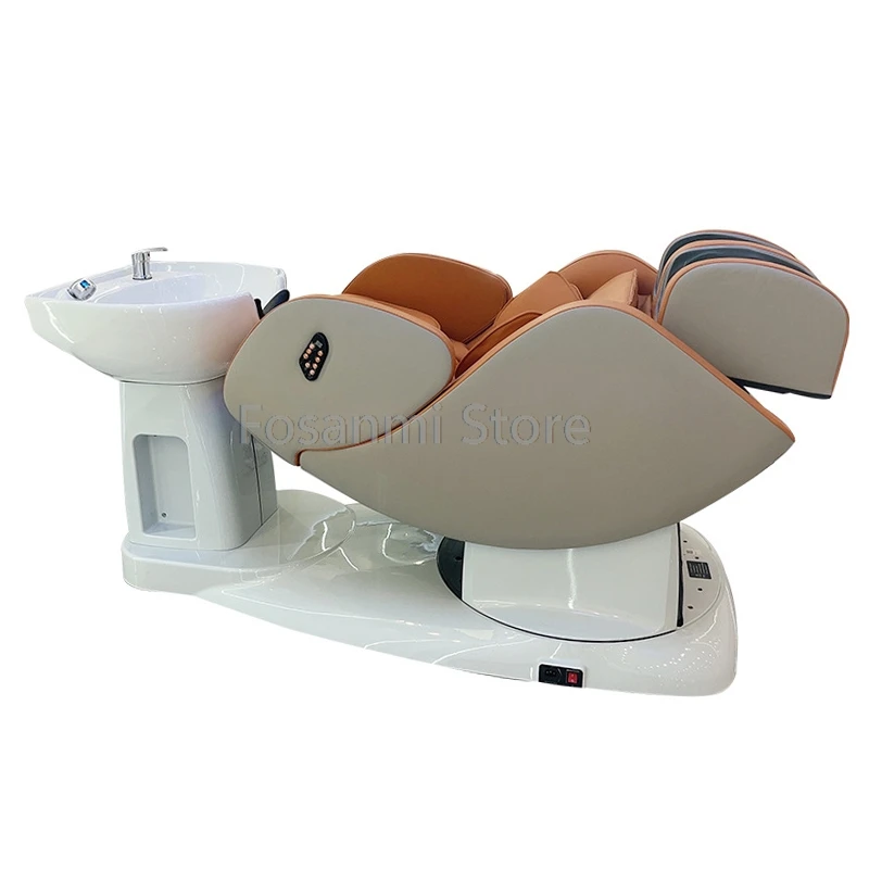 Luxury Automatic Electric Massage Shampoo Bed Washing Flushing Back Massage Chair Bed With Ceramic Basin Hair For Hair Salon