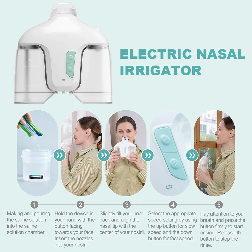 Nasal Irrigator Electric Nasal Irrigation System with 50 SaltPod Suction Irrigator Nose Washer Sinus Rinse Nose Cleaning Machine