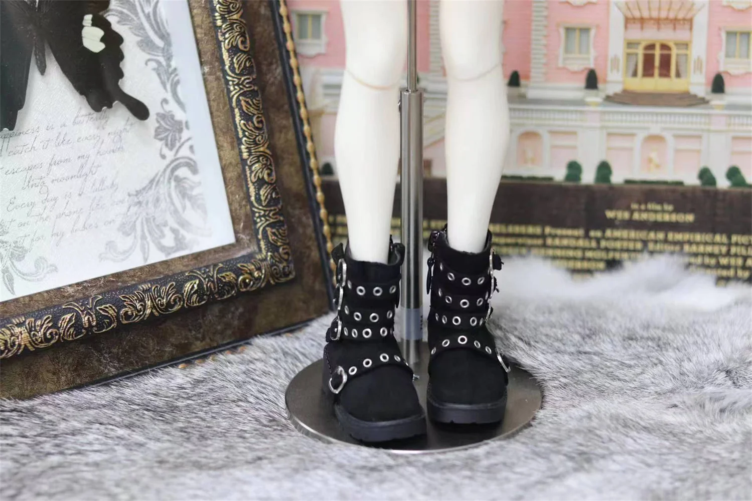 

BJD Doll Shoes Toys1/4 Elegant Square Toe Thick-soled Four-Buckles Matte Black Ankle Boots High-top Girls Gifts Doll Accessories