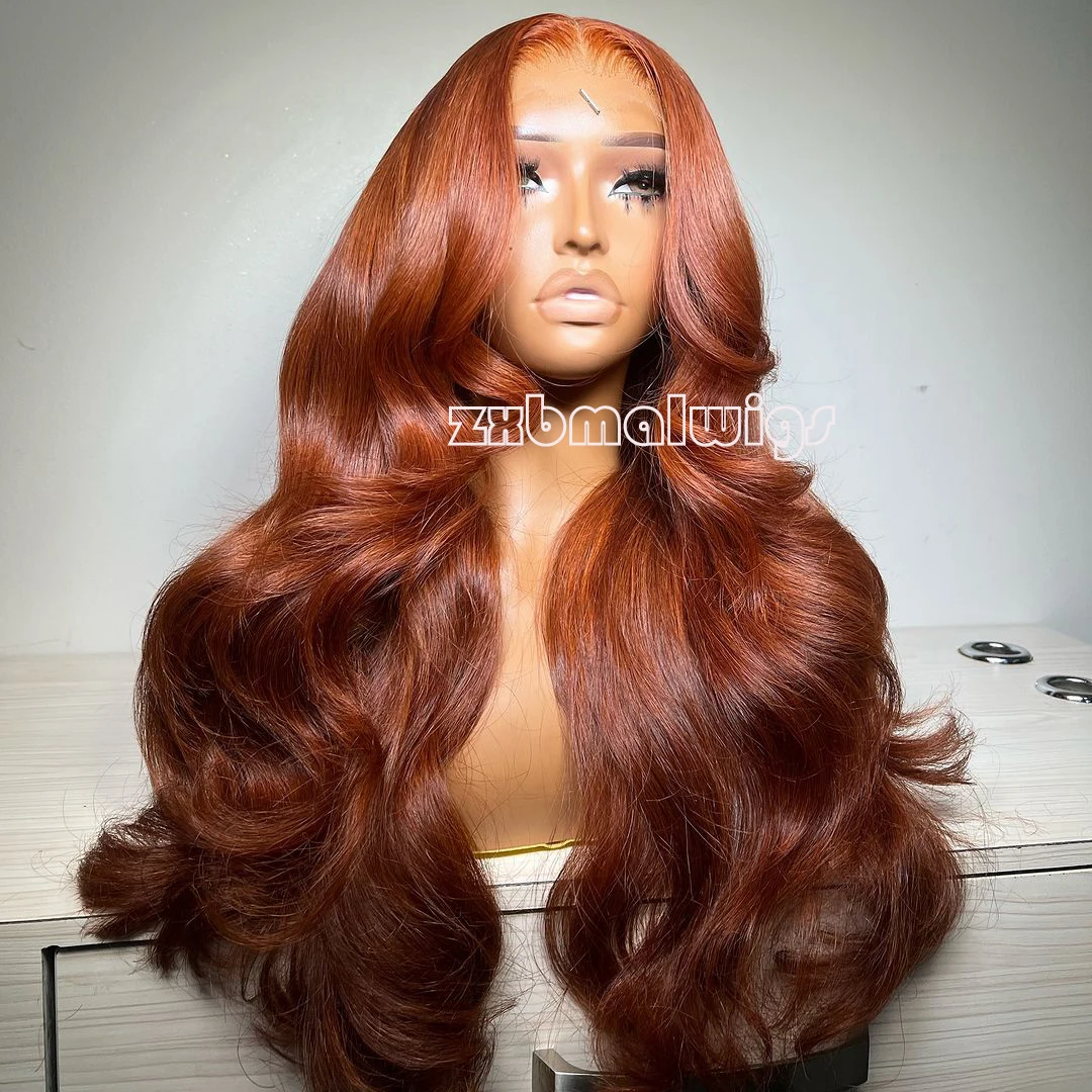 Zxbmalwigs synthetische 13 x4 Körper welle Ingwer Orang gewellte Spitze Front Perücken für Frauen leimlose Cosplay Haar hitze beständige Faser