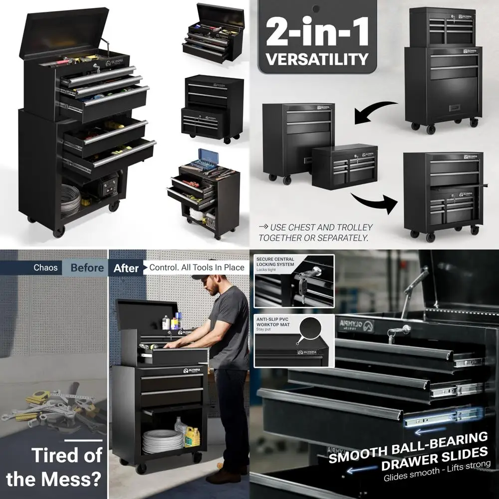 Heavy-Duty 5-Drawer Steel Tool Chest on Wheels with Lock - Compact Storage Organizer