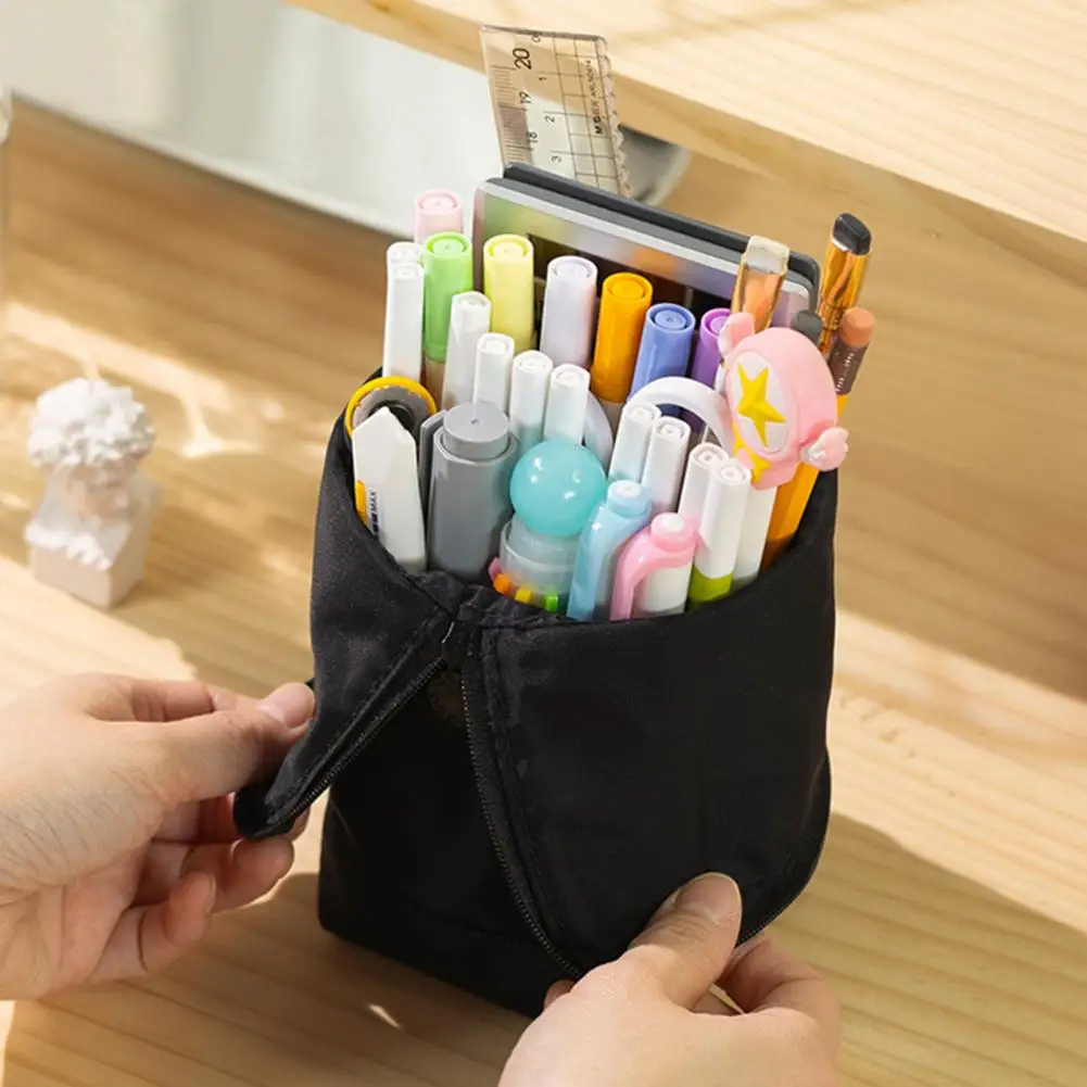 Estojo de pé com fecho com zíper, grande capacidade caneta titular, leve saco estético caneta, volta às aulas
