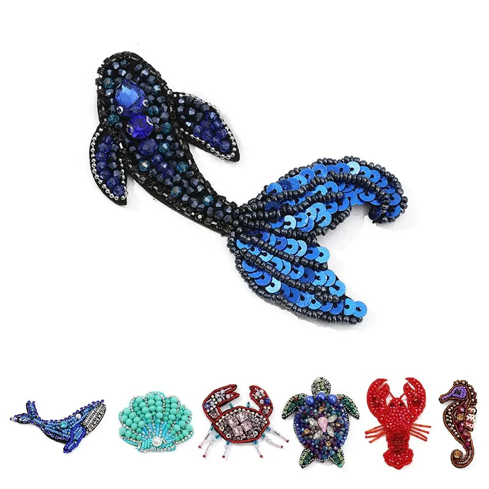 3D Marine Animal Patches Seahorse Handmade Beaded Patches Crab Starfish Cartoon Patches For DIY Craft & Cloth Decoration
