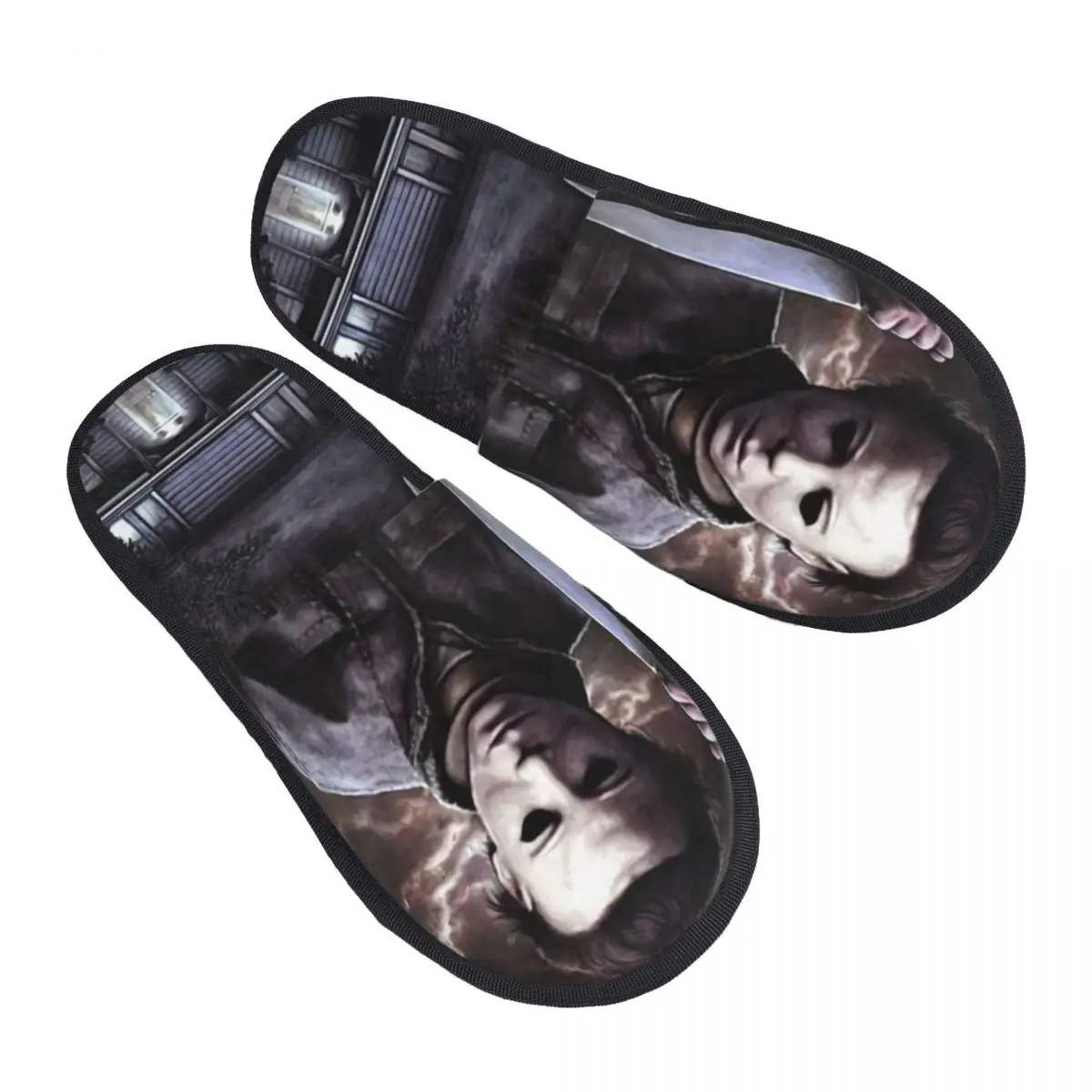 

Custom Michael Myers Soft Memory Foam House Slippers Women Halloween Horror Movie Comfy Warm Anti-skid Sole Slipper