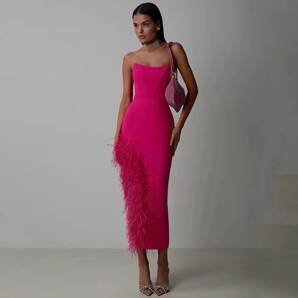 Factory Wholesale Women's Multi-Color Strapless Feather Sexy Boutique Celebrity Cocktail Party Bandage Dress