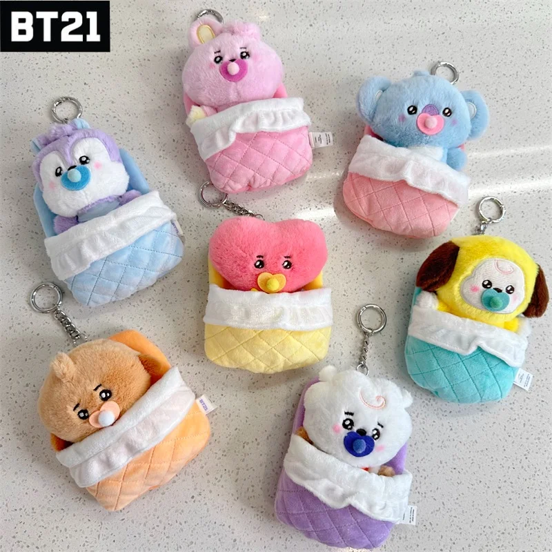 New 13Cm Bt21 Popular Anime Kawaii Cooky Chimmy Mini Plush Keychain Pendant Baby Pacifier Plush Doll Bag Pendant Ornament Gift