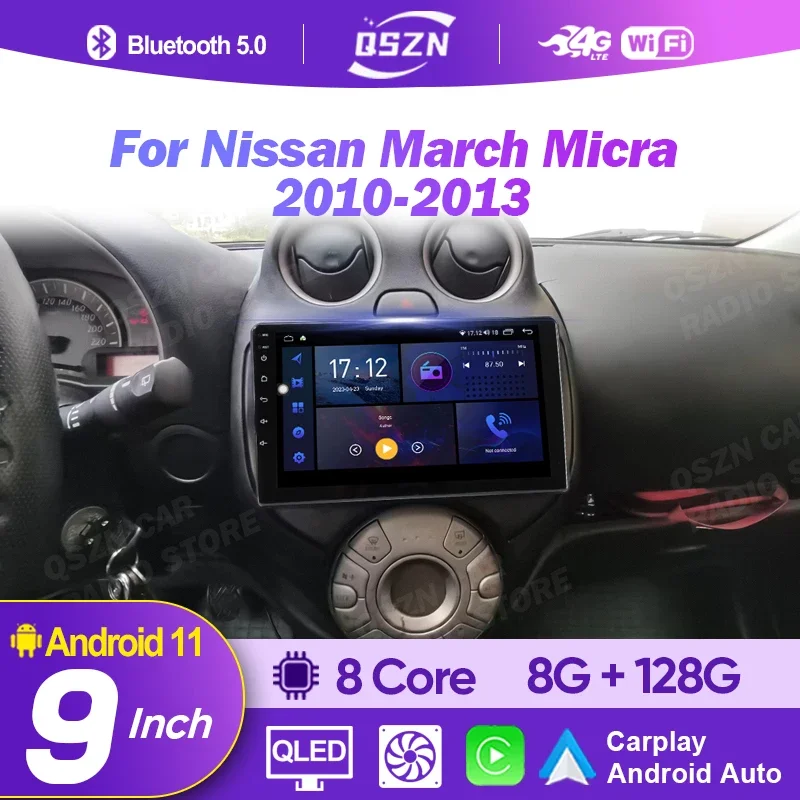 

2 Din Android 12.0 Car Radio Multimedia Player For Nissan March Micra 2010 - 2013 2K Wireless CarPlay Auto GPS 4G WIFI autoradio